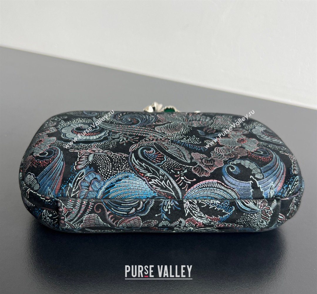 Bottega Veneta Knot Clutch with Flower Clasp in Jacquard Velvet Blue/RedBlack 2026 BV040162 (WT-260401015)