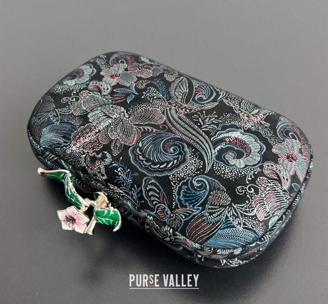 Bottega Veneta Knot Clutch with Flower Clasp in Jacquard Velvet Blue/RedBlack 2026 BV040162 (WT-260401015)