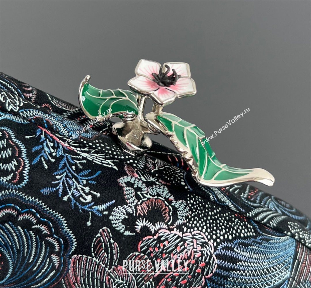 Bottega Veneta Knot Clutch with Flower Clasp in Jacquard Velvet Blue/RedBlack 2026 BV040162 (WT-260401015)