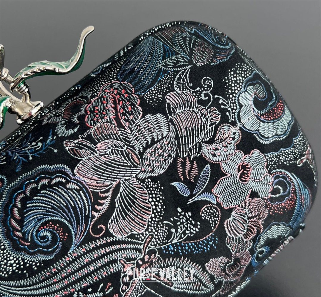 Bottega Veneta Knot Clutch with Flower Clasp in Jacquard Velvet Blue/RedBlack 2026 BV040162 (WT-260401015)