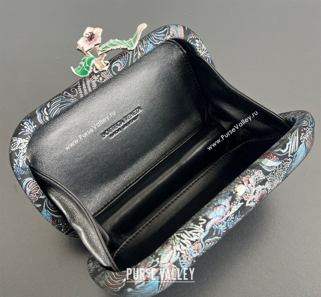 Bottega Veneta Knot Clutch with Flower Clasp in Jacquard Velvet Blue/RedBlack 2026 BV040162 (WT-260401015)