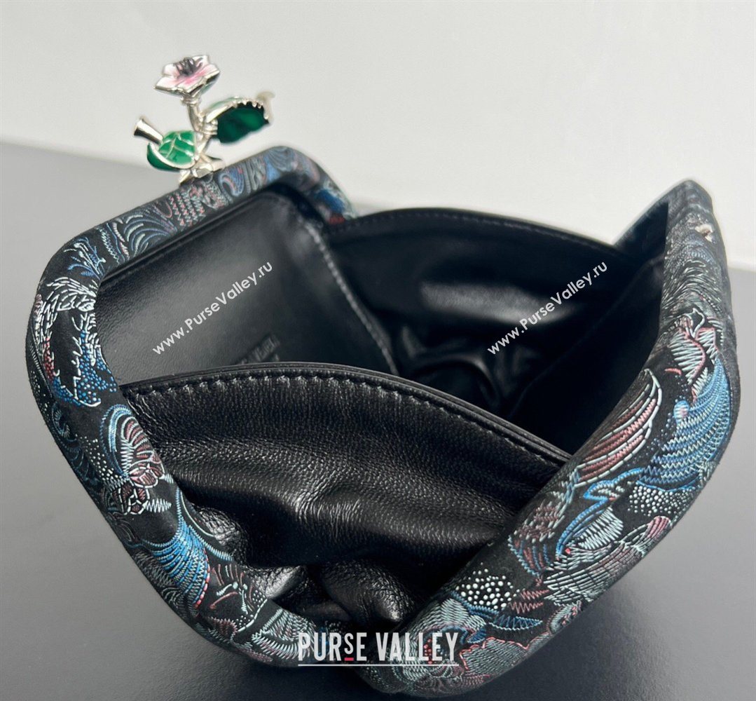 Bottega Veneta Knot Clutch with Flower Clasp in Jacquard Velvet Blue/RedBlack 2026 BV040162 (WT-260401015)