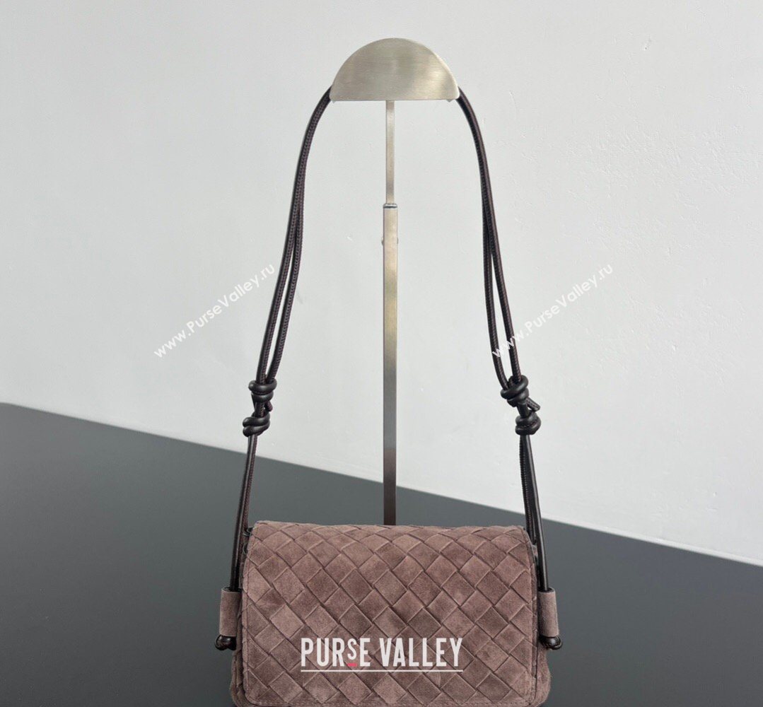 Bottega Veneta Notturno Mini Bag in Intrecciato Suede Brown/Fondant 2026 843893 (WT-260401023)