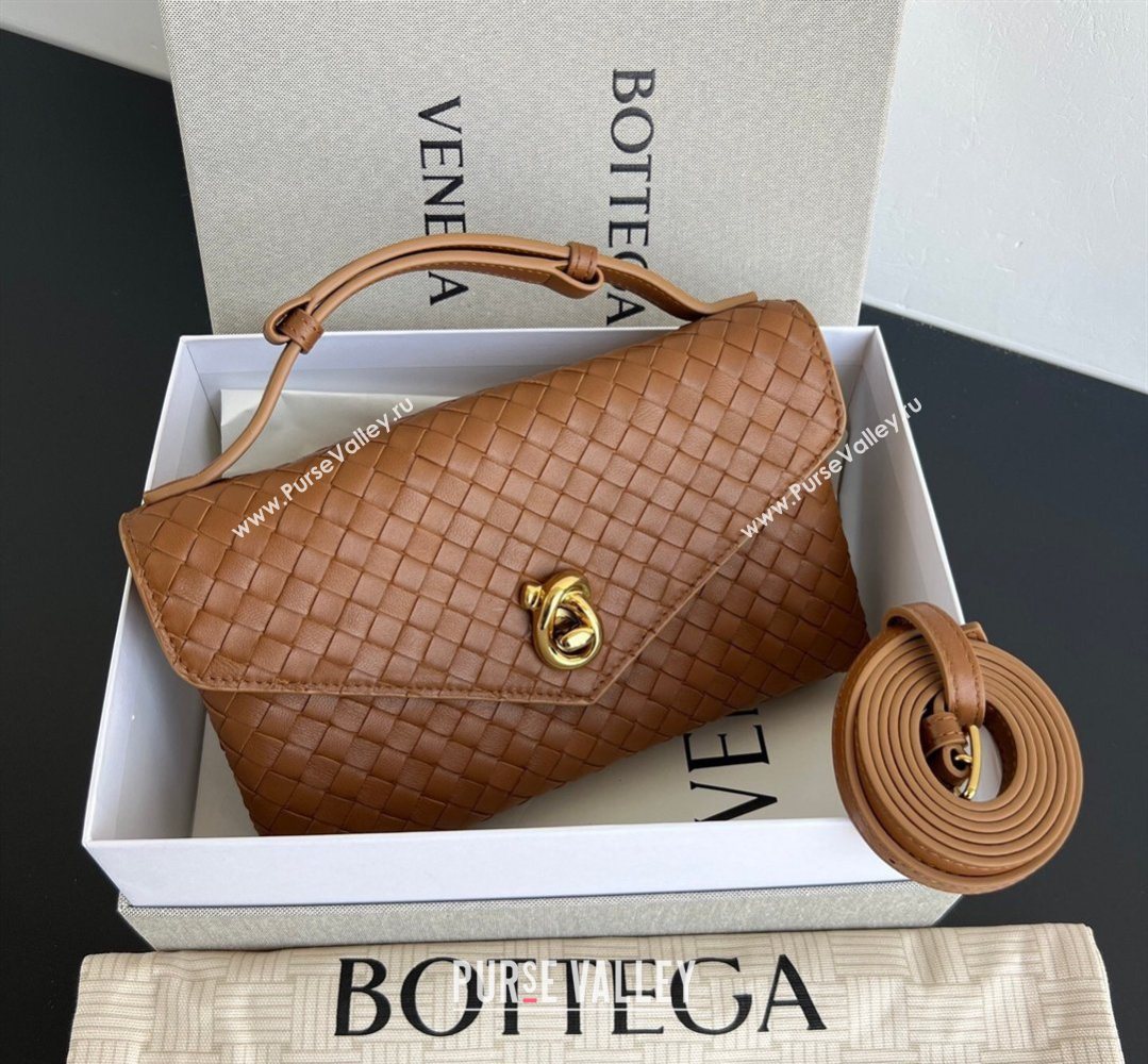Bottega Veneta Knot Lock Cross-body Bag in Intrecciato Leather Amber Brown 2026 817191 (WT-260401027)