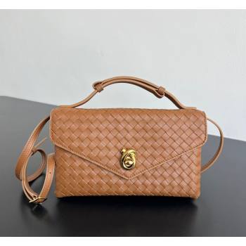 Bottega Veneta Knot Lock Cross-body Bag in Intrecciato Leather Amber Brown 2026 817191 (WT-260401027)
