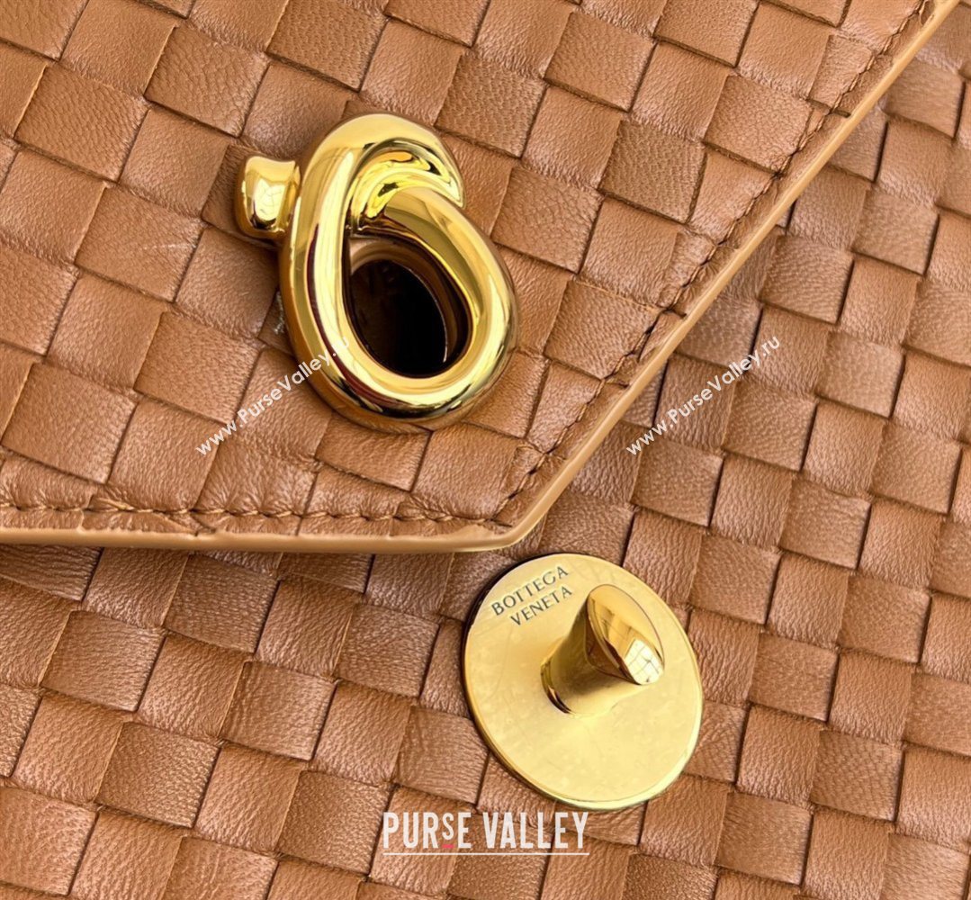 Bottega Veneta Knot Lock Cross-body Bag in Intrecciato Leather Amber Brown 2026 817191 (WT-260401027)