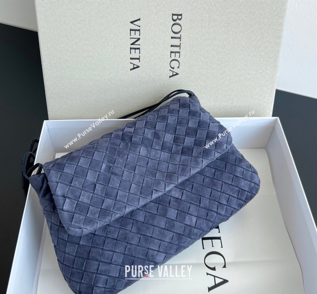 Bottega Veneta Giorno Shoulder Bag in Intrecciato Suede Navy Blue 2026 857657 (WT-260401031)