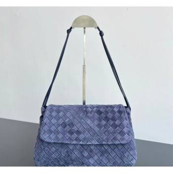 Bottega Veneta Giorno Shoulder Bag in Intrecciato Suede Navy Blue 2026 857657 (WT-260401031)