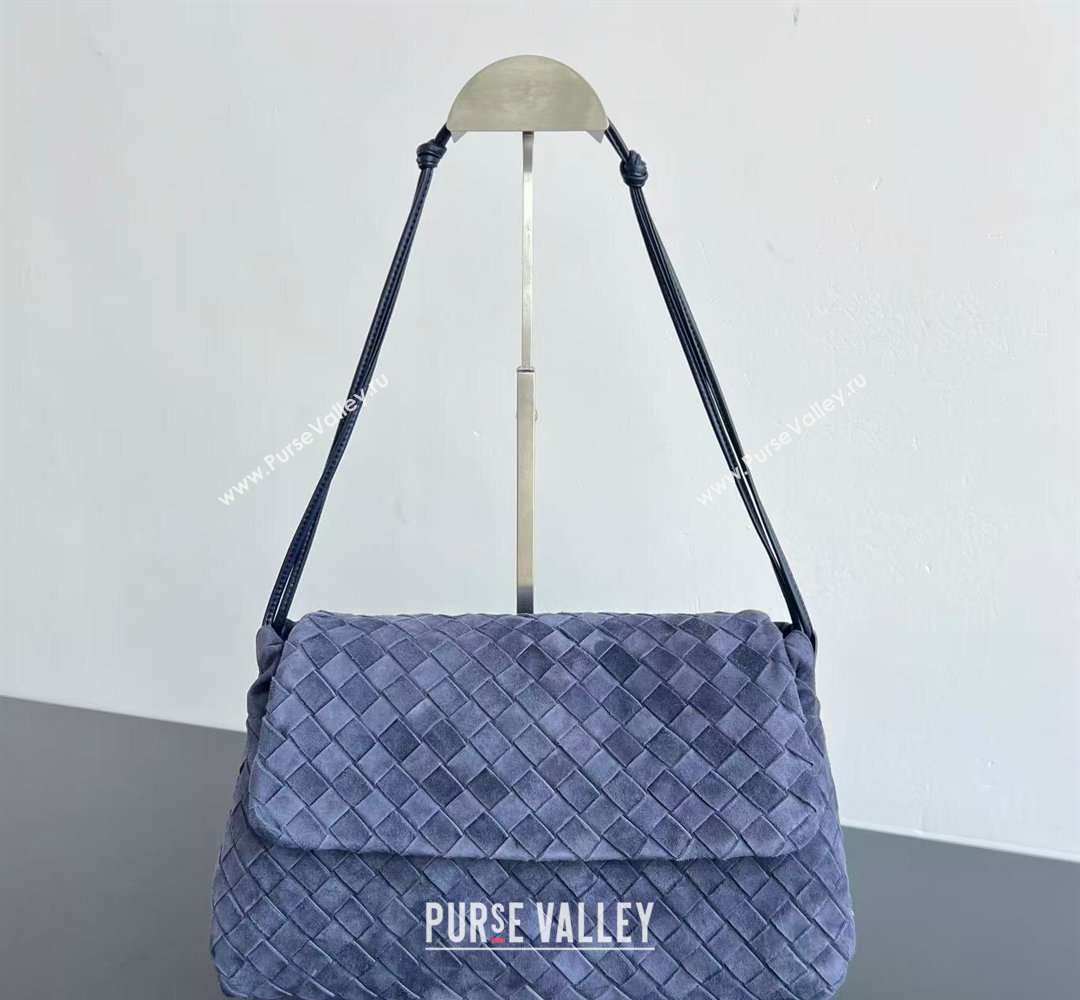 Bottega Veneta Giorno Shoulder Bag in Intrecciato Suede Navy Blue 2026 857657 (WT-260401031)