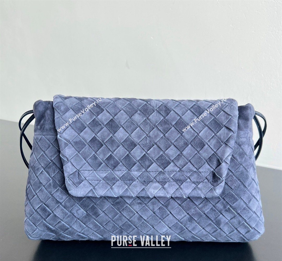 Bottega Veneta Giorno Shoulder Bag in Intrecciato Suede Navy Blue 2026 857657 (WT-260401031)