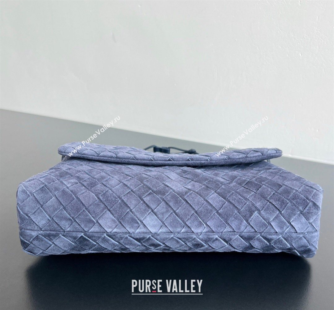 Bottega Veneta Giorno Shoulder Bag in Intrecciato Suede Navy Blue 2026 857657 (WT-260401031)