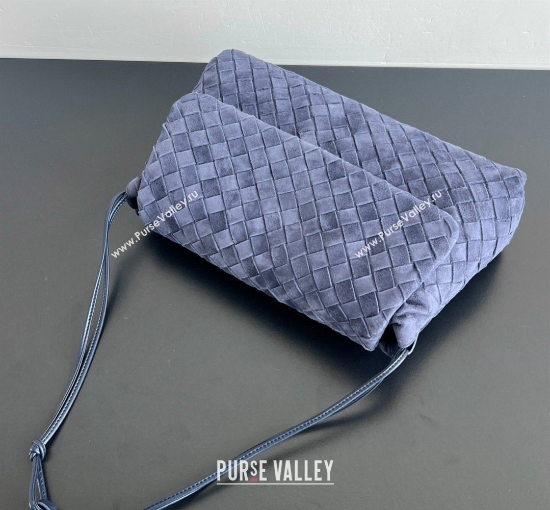 Bottega Veneta Giorno Shoulder Bag in Intrecciato Suede Navy Blue 2026 857657 (WT-260401031)