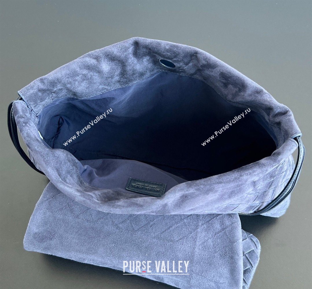 Bottega Veneta Giorno Shoulder Bag in Intrecciato Suede Navy Blue 2026 857657 (WT-260401031)