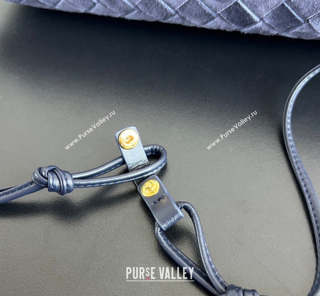 Bottega Veneta Giorno Shoulder Bag in Intrecciato Suede Navy Blue 2026 857657 (WT-260401031)