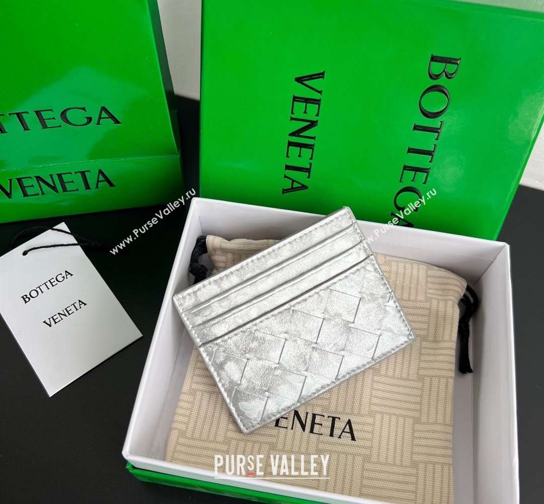Bottega Veneta Intrecciato Leather Credit Card Case Silver 2026 743209 (WT-260401033)