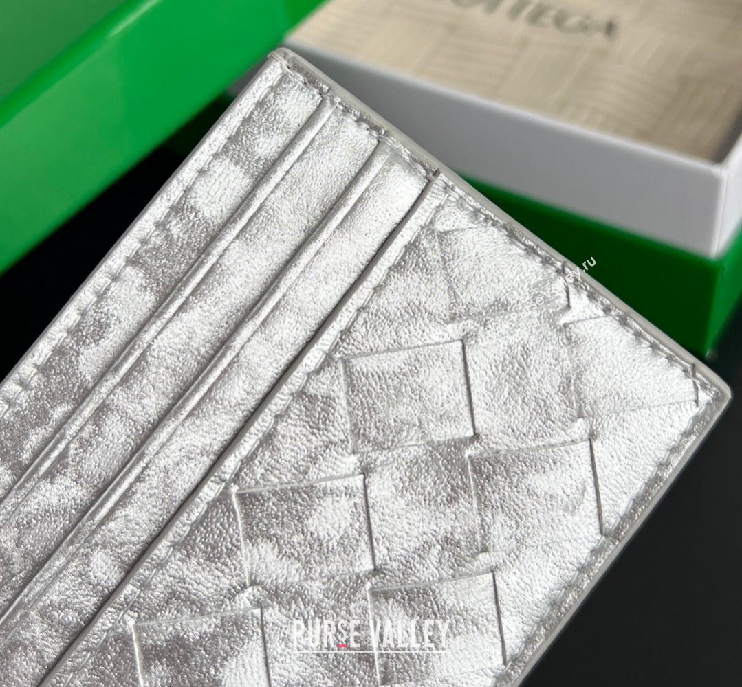 Bottega Veneta Intrecciato Leather Credit Card Case Silver 2026 743209 (WT-260401033)