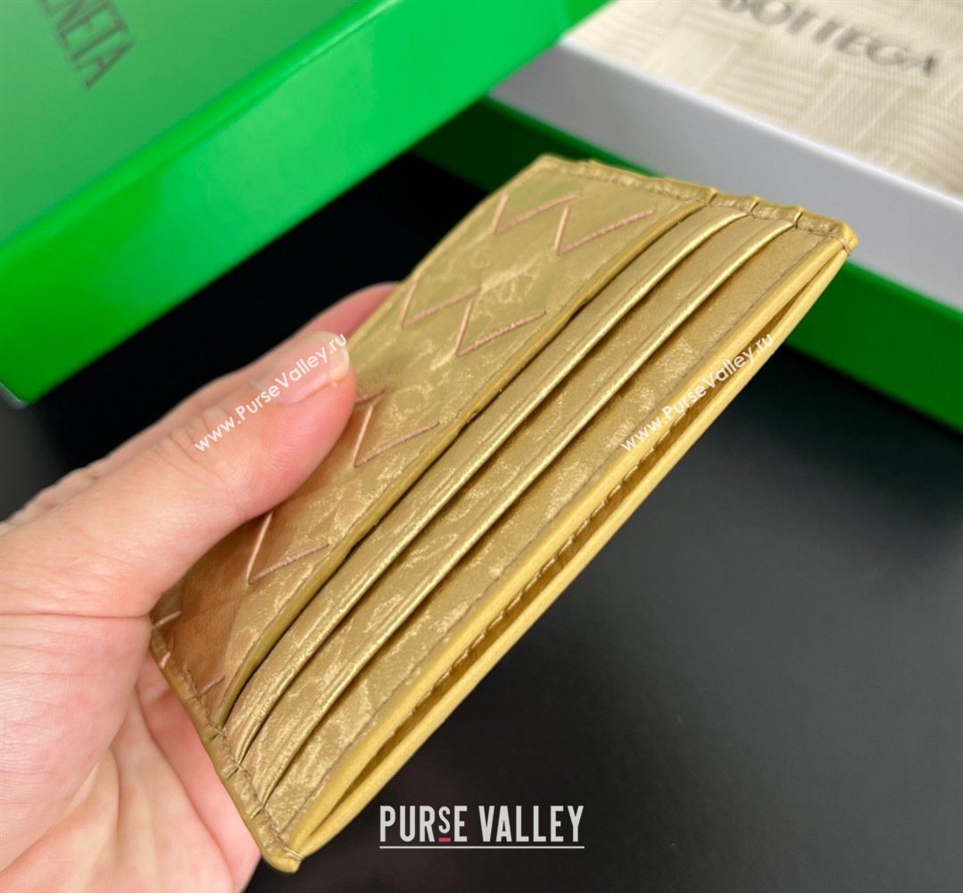 Bottega Veneta Intrecciato Leather Credit Card Case Gold 2026 743209 (WT-260401034)