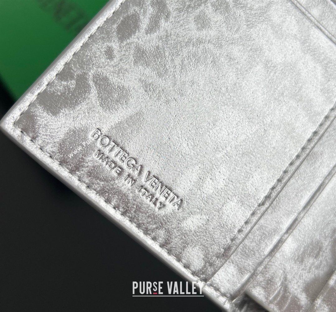 Bottega Veneta Medium Bi-Fold Wallet in Intrecciato Leather Frog Silver 2026 667468 (WT-260401038)
