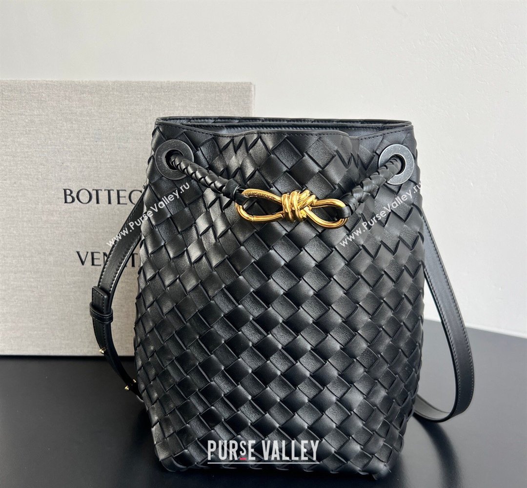 Bottega Veneta Andiamo Small Bucket Bag in Intrecciato Leather Black 2026 855759 (WT-260401063)