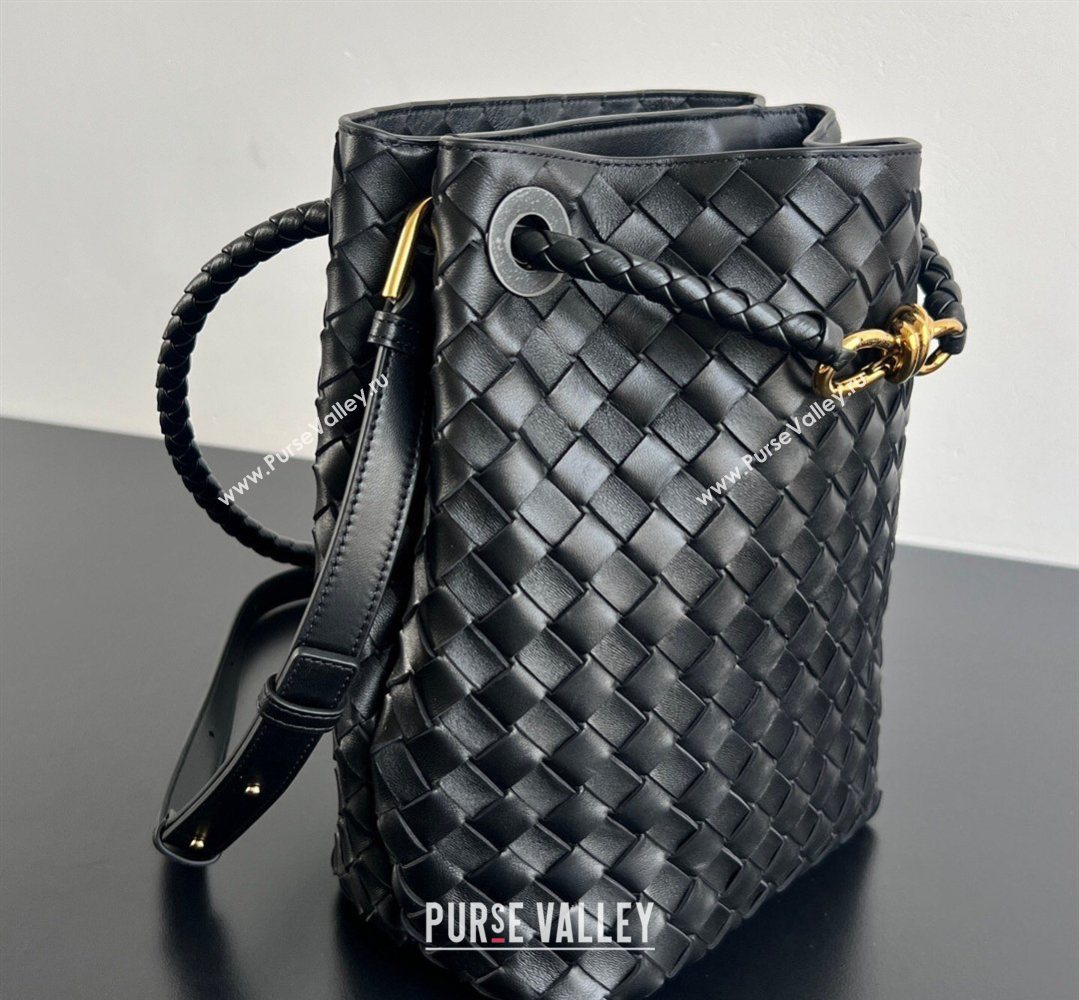 Bottega Veneta Andiamo Small Bucket Bag in Intrecciato Leather Black 2026 855759 (WT-260401063)