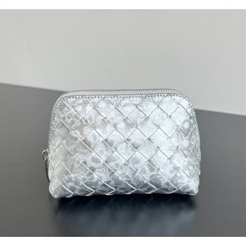 Bottega Veneta Intrecciato Lamina Satin Leather Beauty Pouch Silver 2026 764044 (WT-260401039)