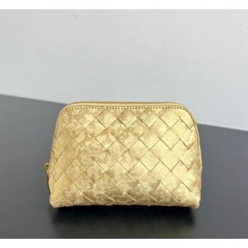Bottega Veneta Intrecciato Lamina Satin Leather Beauty Pouch Gold 2026 764044 (WT-260401040)