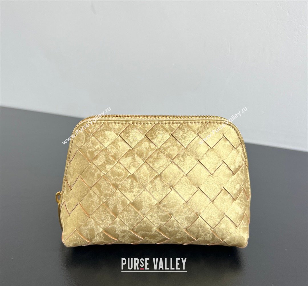 Bottega Veneta Intrecciato Lamina Satin Leather Beauty Pouch Gold 2026 764044 (WT-260401040)