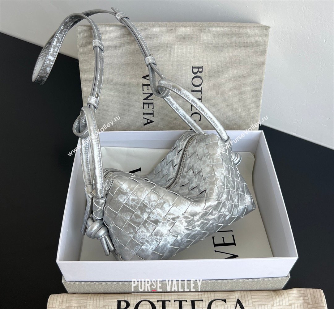 Bottega Veneta Small Loop Cross-Body Bag in Intrecciato Lamina Satin Leather Silver 2026 796615 (WT-260401041)