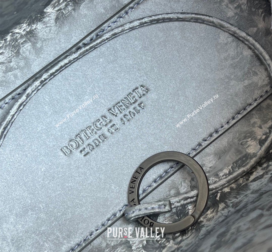 Bottega Veneta Small Loop Cross-Body Bag in Intrecciato Lamina Satin Leather Silver 2026 796615 (WT-260401041)