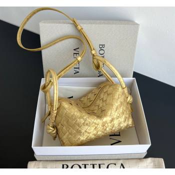 Bottega Veneta Small Loop Cross-Body Bag in Intrecciato Lamina Satin Leather Gold 2026 796615 (WT-260401042)