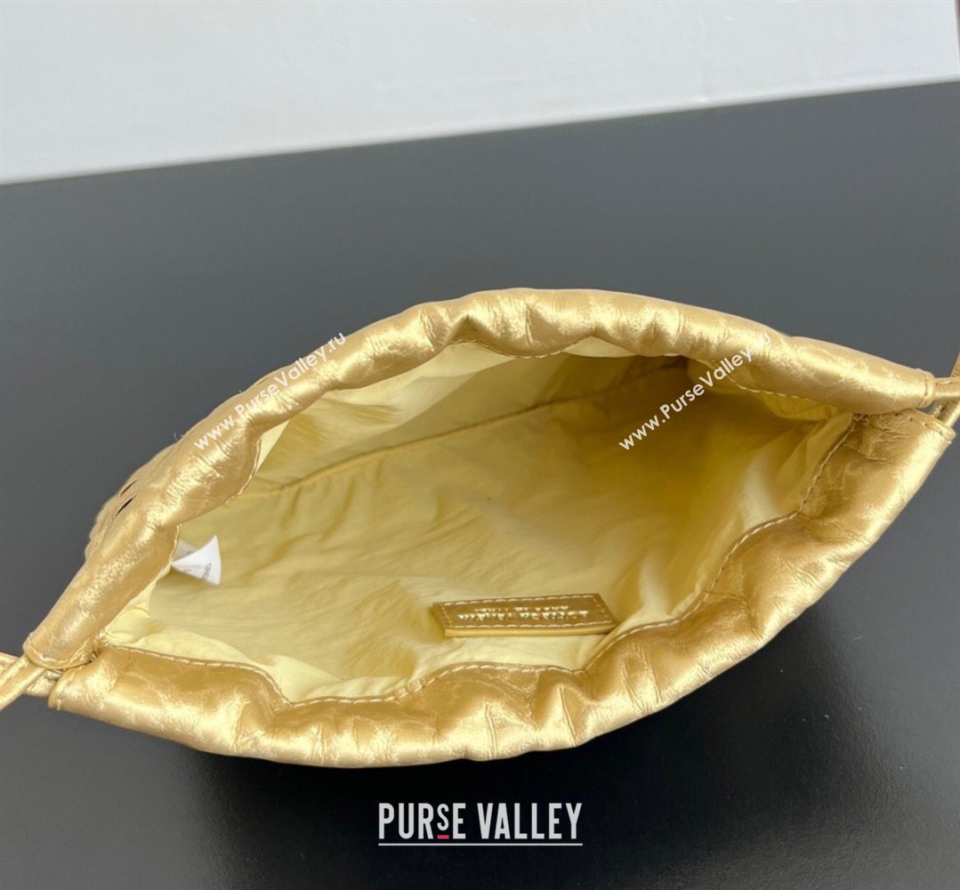 Bottega Veneta Small Dustbag in Intrecciato Lamina Satin Leather Gold 2026 816987 (WT-260401044)
