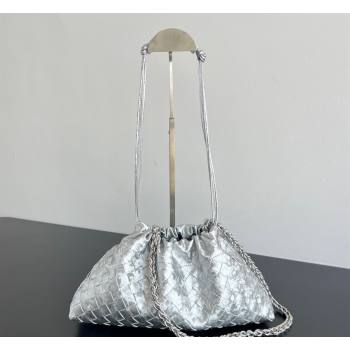 Bottega Veneta Dustbag Notte Bag in Intrecciato Lamina Satin Leather Silver 2026 839394 (WT-260401045)