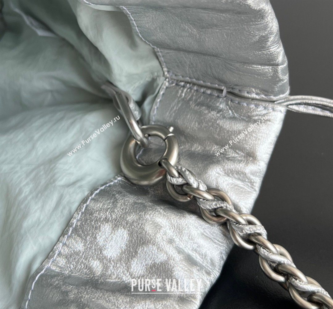 Bottega Veneta Dustbag Notte Bag in Intrecciato Lamina Satin Leather Silver 2026 839394 (WT-260401045)