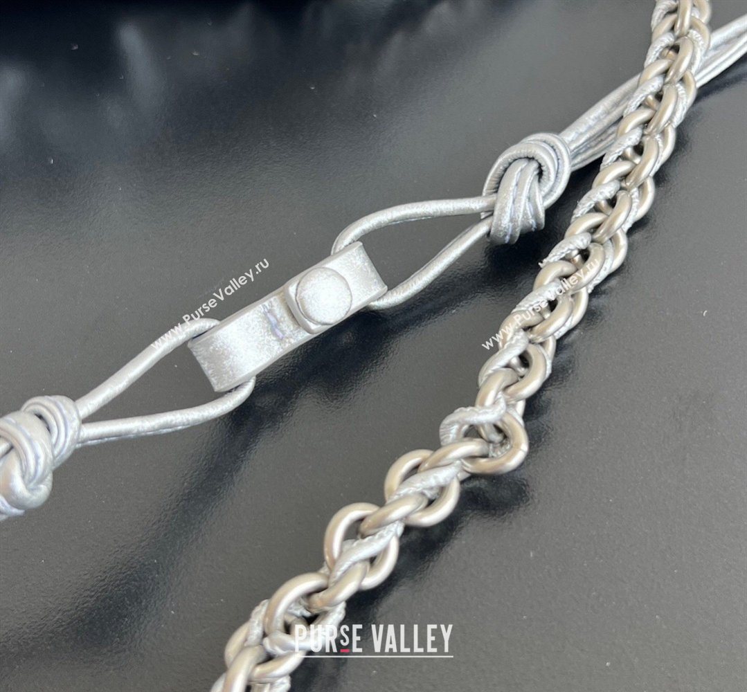 Bottega Veneta Dustbag Notte Bag in Intrecciato Lamina Satin Leather Silver 2026 839394 (WT-260401045)