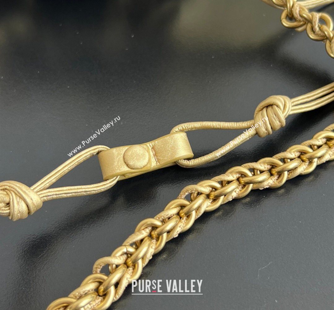 Bottega Veneta Dustbag Notte Bag in Intrecciato Lamina Satin Leather Gold 2026 839394 (WT-260401046)