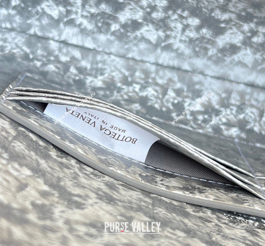 Bottega Veneta Long Clutch Bag Andiamo in Intrecciato Lamina Satin Leather Silver 2026 741511 (WT-260401047)