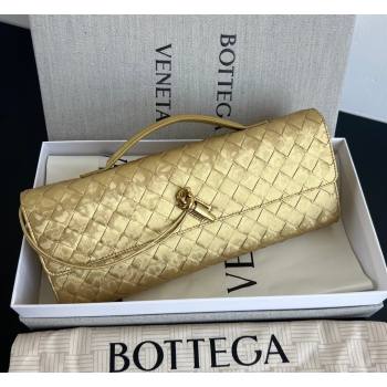 Bottega Veneta Long Clutch Bag Andiamo in Intrecciato Lamina Satin Leather Gold 2026 741511 (WT-260401048)