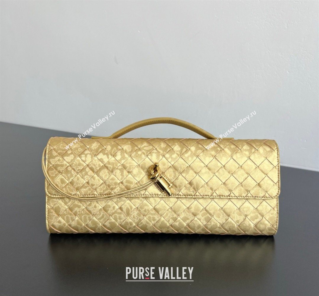 Bottega Veneta Long Clutch Bag Andiamo in Intrecciato Lamina Satin Leather Gold 2026 741511 (WT-260401048)