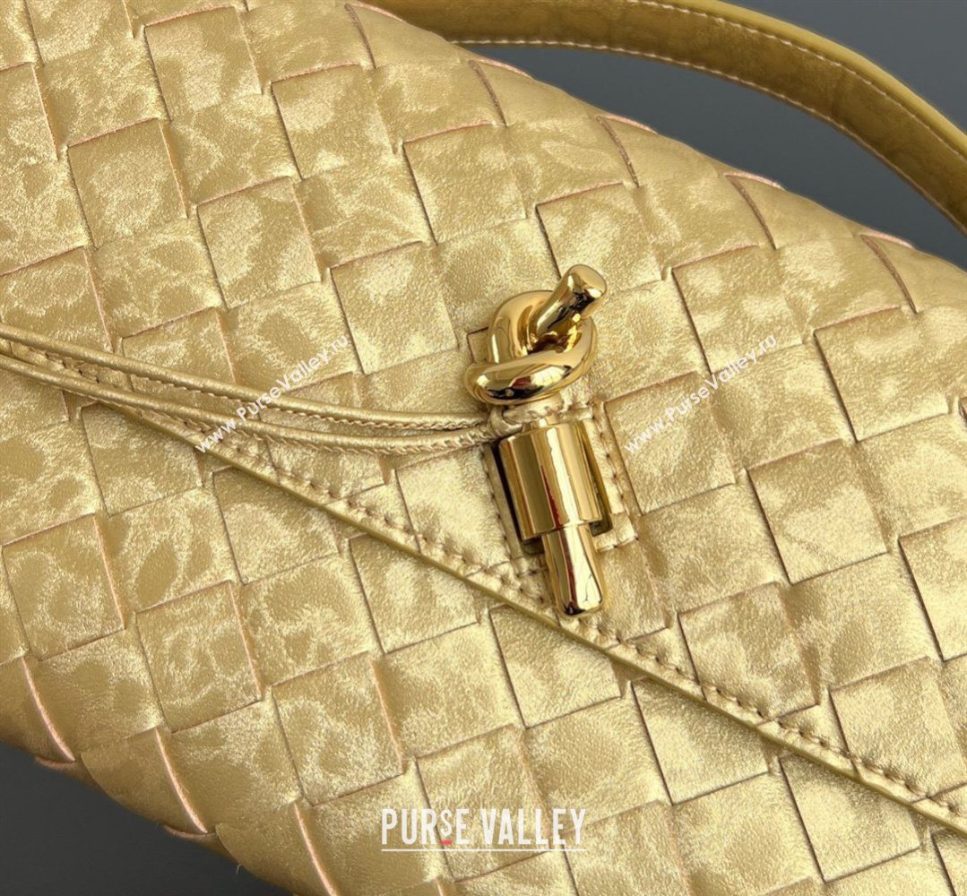 Bottega Veneta Long Clutch Bag Andiamo in Intrecciato Lamina Satin Leather Gold 2026 741511 (WT-260401048)