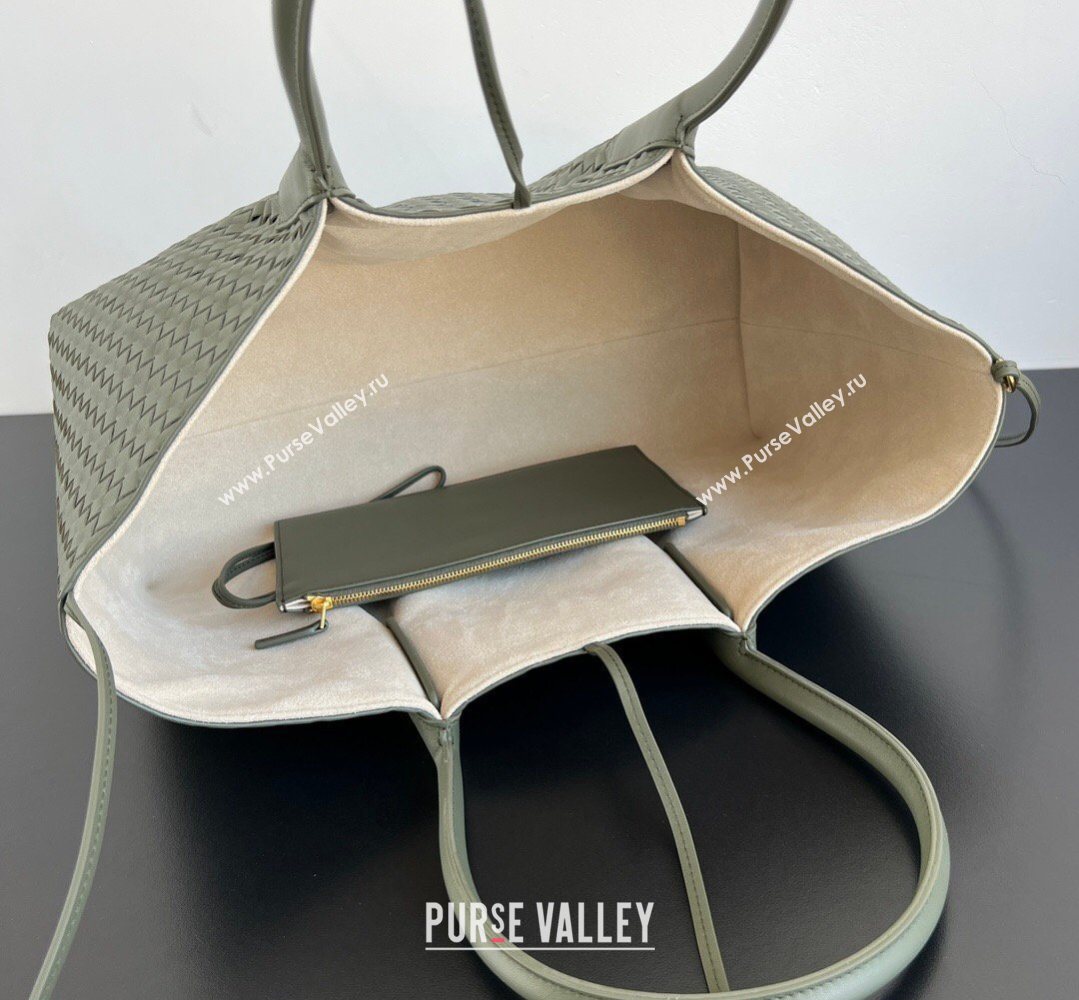 Bottega Veneta Medium Pinacoteca Tote Bag in Intrecciato Leather Pickle Green/Sea Salt 2026 817166 (WT-260401069)