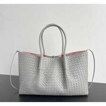 Bottega Veneta Medium Pinacoteca Tote Bag in Intrecciato Leather Silver Grey 2026 817166 (WT-260401071)