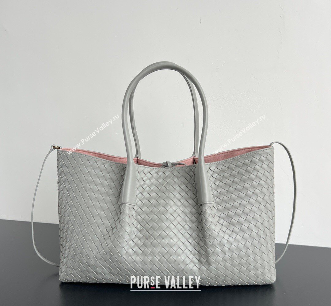 Bottega Veneta Medium Pinacoteca Tote Bag in Intrecciato Leather Silver Grey 2026 817166 (WT-260401071)