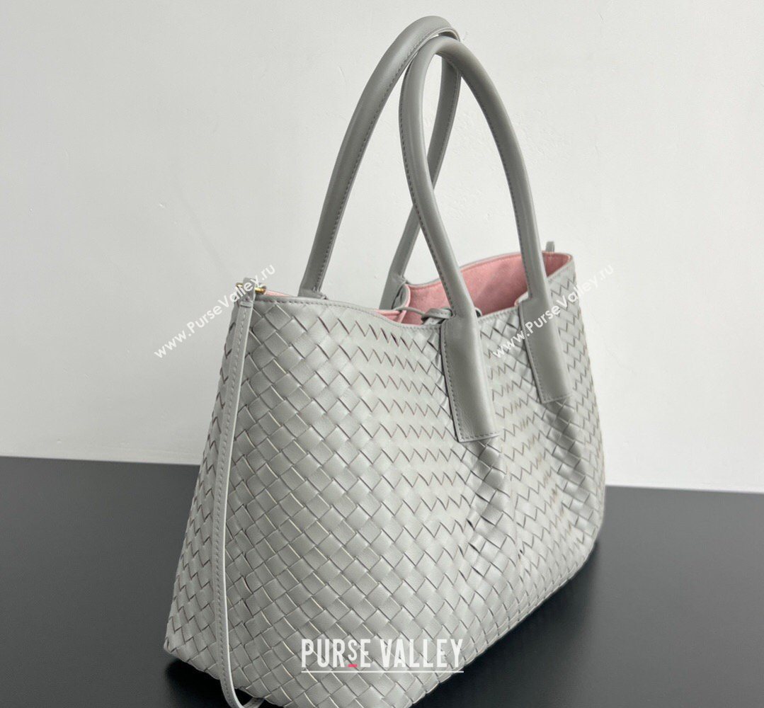 Bottega Veneta Medium Pinacoteca Tote Bag in Intrecciato Leather Silver Grey 2026 817166 (WT-260401071)