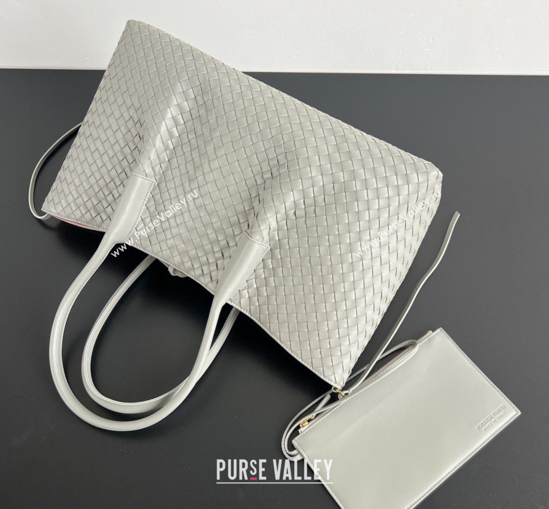 Bottega Veneta Medium Pinacoteca Tote Bag in Intrecciato Leather Silver Grey 2026 817166 (WT-260401071)
