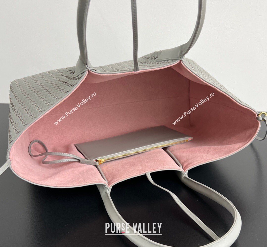 Bottega Veneta Medium Pinacoteca Tote Bag in Intrecciato Leather Silver Grey 2026 817166 (WT-260401071)