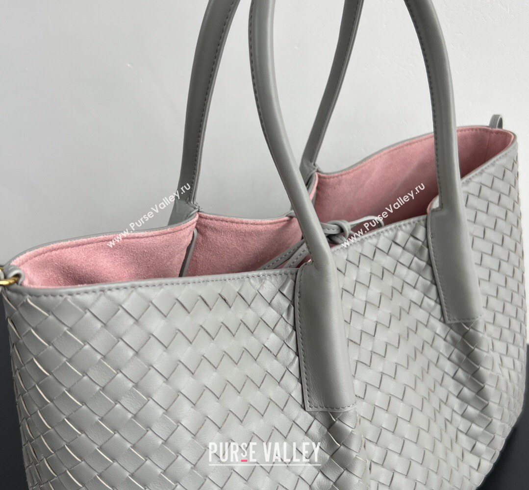 Bottega Veneta Medium Pinacoteca Tote Bag in Intrecciato Leather Silver Grey 2026 817166 (WT-260401071)