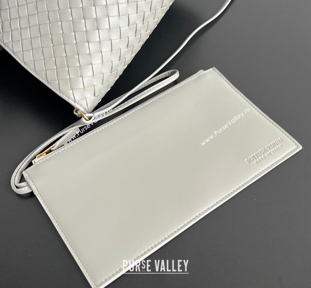 Bottega Veneta Medium Pinacoteca Tote Bag in Intrecciato Leather Silver Grey 2026 817166 (WT-260401071)