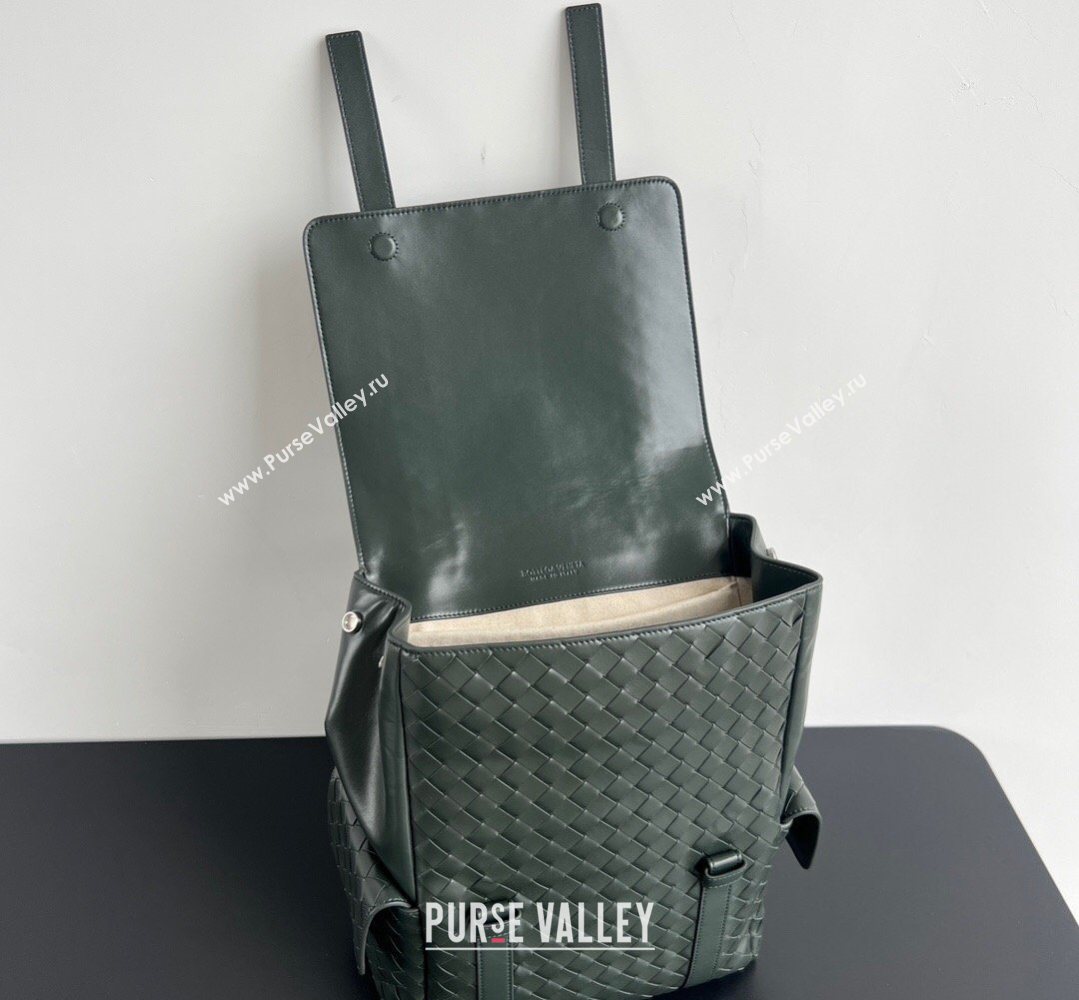 Bottega Veneta Mens Back To School Backpack Bag in Intrecciato Leather Dark Green 2026 805971 (WT-260401078)