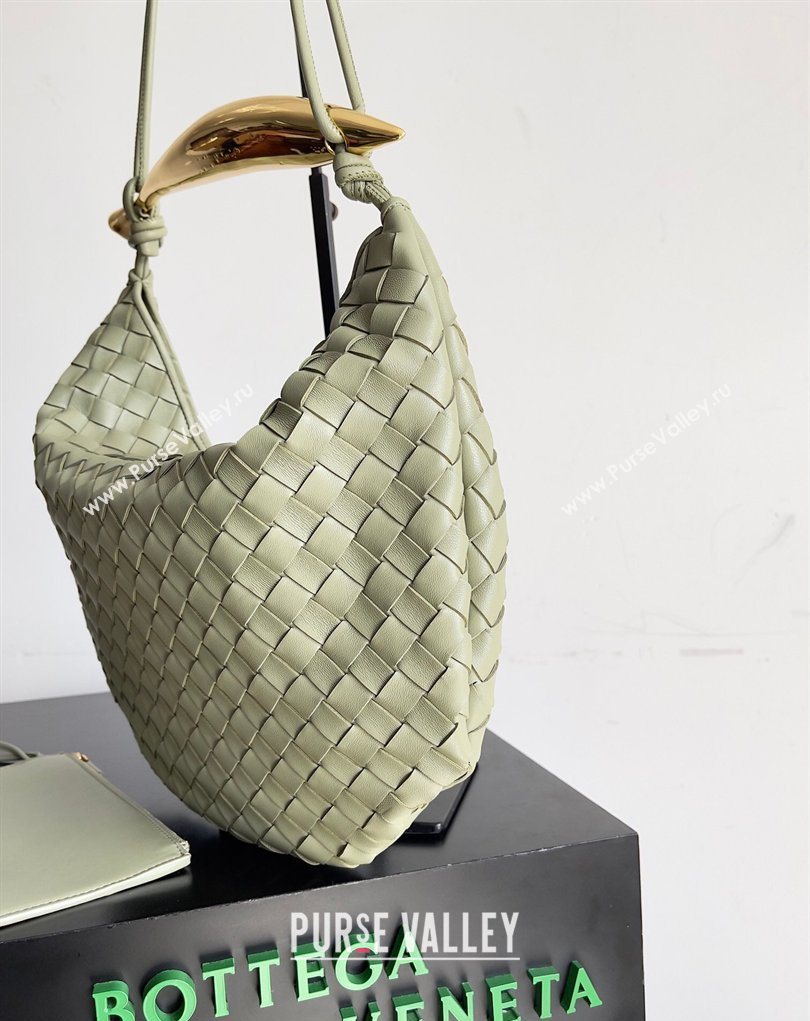 Bottega Veneta Large Sardine Bag with Strap in Intrecciato Leather Travertine Green 2026 754988 (YX-260402028)