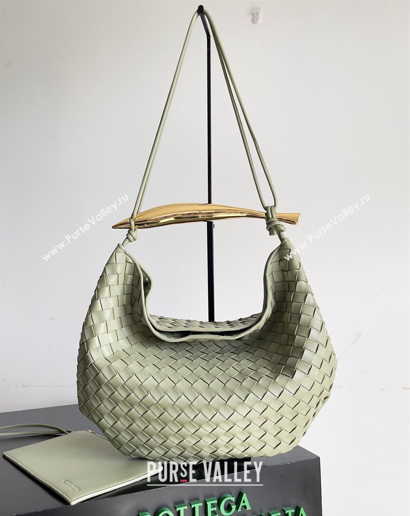 Bottega Veneta Large Sardine Bag with Strap in Intrecciato Leather Travertine Green 2026 754988 (YX-260402028)